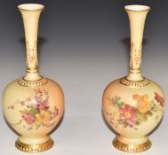 Pair of Royal Worcester blush ivory pedestal vases, shape 1661, H16.5cm