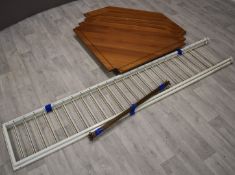 Retro / mid century Ladderax corner unit components, to include five shelves, two uprights and