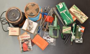 A collection of re-loading equipment and accessories including RCBS JR3 Press, Uniflow Powder