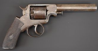 Adams style 80 bore five shot double action percussion revolver with top strap engraved 'Double