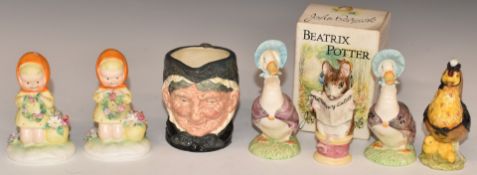 Two Royal Adderley Mabel Lucie Attwell figures 'Daisy Chain', four Beswick Beatrix Potter figures
