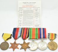 WW2 medals comprising 1939/1945 Star, Burma Star, Defence Medal and War Medal, with entitlement