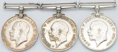 Royal and Merchant Navy WW1 medals comprising three War Medals named to 740D A R Mant, Royal Naval