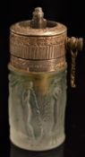 Lalique Figurines opalescent glass and gilt metal atomiser with moulded decoration of nude ladies,