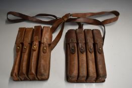 German WW2 MP 40 leather 4 magazine holder with stamps to back together with a similar example
