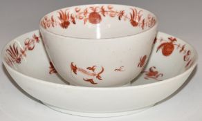 Worcester first period porcelain tea bowl and saucer