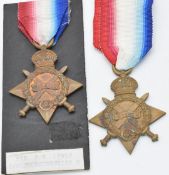 British Army WW1 medals comprising two 1914/1915 Stars named to 2929 Pte E J Eves and 1749 Pte F H