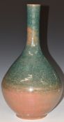 Signed large studio pottery pedestal vase with flambé style glaze, signature indistinct, H35.5cm