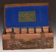 George Hinton & Sons leather bound shotgun cartridge carry case with brass fitting and original
