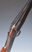 E J Churchill XXV 20 bore side by side ejector shotgun with named and engraved locks, engraved