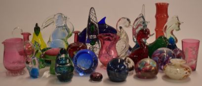 Thirty pieces of decorative glass including paperweights, Mdina, Norman Stuart Clarke, Wedgwood,