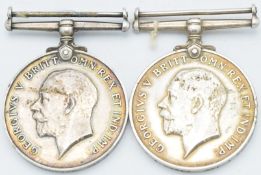 British Army WW1 medals comprising two War Medals named to 31365 Pte E A Sykes and 34770 Pte T H
