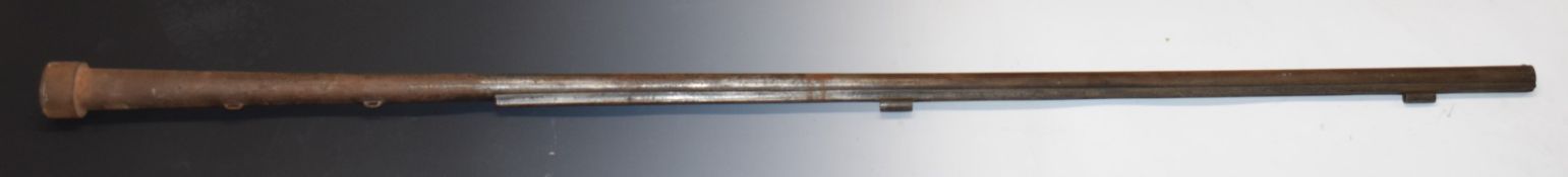 10 bore punt or similar muzzle loading gun barrel with bottom rib and ram-rod mounts, 57 inches