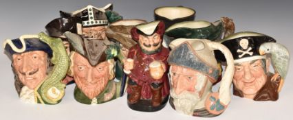 Ten large Royal Doulton character jugs including The Viking, Pied Piper and Mad Hatter