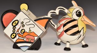 Two Lorna Bailey teapots comprising one Oakdene and one in the form of a stylised bird, tallest