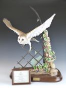 Royal Worcester limited edition no 5/100 Barn Owl modelled by David Fryer, the owl flying from