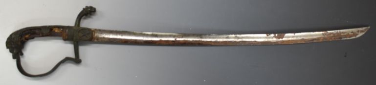 Imperial German 1898 pattern artillery officer's sword with bronze grip, guard and finely etched