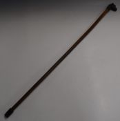 Victorian walking stick with bronze dog head finial with pearl eyes, 7cm