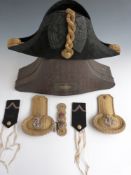Royal Navy bicorn hat by Stumbles & Son, Devonport, size 6 3/4, metal hat box with W Sharpe RN on
