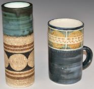 Troika sleeve vase and a mug with printed and signed marks to bases, tallest 15cm