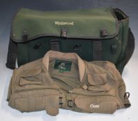 Wychwood fishing bag with fitted interior and an Orvis fishing waistcoat, size L