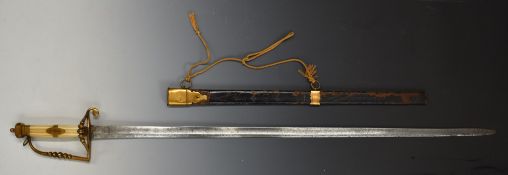 Royal Navy 19thC sword and part scabbard attributed to E.G.B Peake R.N, blade length 82cm
