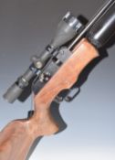 Theoben Rapid 12/200 .20 FAC rated PCP air rifle with textured semi-pistol grip, raised cheek piece,
