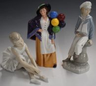 Royal Doulton Balloon Lady and Lladro and Nao figures, tallest 22cm