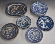 Collection of 19th/20thC blue and white plates including Copeland Spode Blue Italian, Chinese export