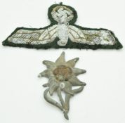 German Army WW2 Gebirgsjager Mountain Troops Edelweiss metal badge, together with a cloth officer'