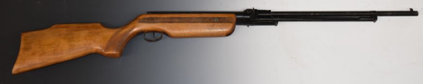 Relum Tornado .22 air rifle with chequered semi-pistol grip, raised cheek piece and adjustable