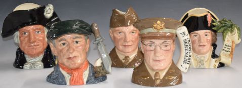 Five large Royal Doulton character jugs comprising Glenn Miller, General Eisenhower, Mark Twain,
