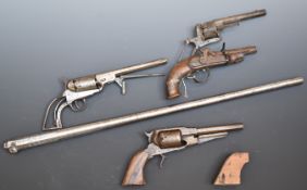 Three various revolvers comprising one Colt style, one Remington .44 revolver and one pinfire