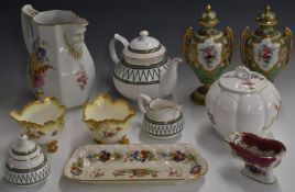 Pair of Japanese Noritake style twin handled covered pedestal vases by L and Co Nippon, pair of