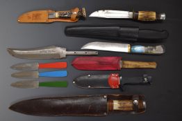 Eleven various hunting and similar knives including Whitby & Co Scouts knife, antler handled
