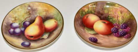 Two Royal Worcester painted fruit pin dishes, one signed H Ayrton (1934) the other B Cox, diameter