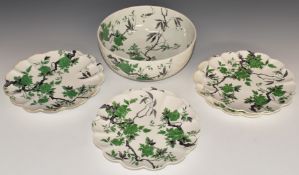 Shelley salad or dessert set of pedestal bowl and six plates decorated with peonies, H10, diameter