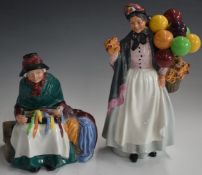 Two Royal Doulton character figurines Biddy Penny Farthing and Silks and Ribbons, tallest 22cm
