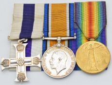 British Army WW1 medals comprising Military Cross, War Medal and Victory Medal named to Captain A