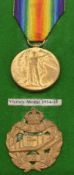 British Army Victory medal named to 310682 Pte V B Phillips, Tank Corps, with cap badge