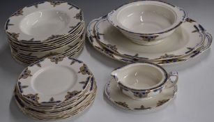 Approximately thirty pieces of Grindley Art Deco dinner ware, six place setting including meat