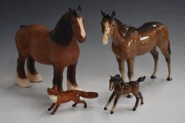 Four pieces of Beswick including matt Shire, Bois Roussel, horse and fox