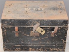 19thC metal trunk with applied Maltese Cross style decoration, W67 x D45 x H43cm