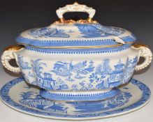 Royal Worcester 19thC tureen and underplate with figural elephant handles, H27 x L40cm