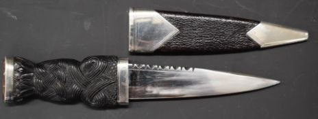 Sgian Dubh ceremonial knife by Mackay & Cuisholm, Edinburgh, with hallmarked sheath mounts and