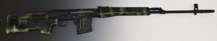 Airsoft Dragunov style sniper rifle with skeleton stock, large capacity magazine and adjustable