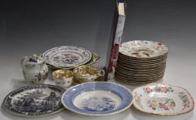 Davenport cabinet cups and saucer, covered jug, tazza and plates, together with a book by Terence