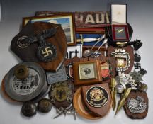Collection of Nazi, WW2 replica / copy militaria including metal badges, leather belt, war