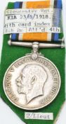 British Army WW1 War Medal named to 2nd Lieutenant H Garland, attached to 4th Battalion