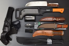 Seven knives including three hunting knives, one by Martini of Finland, blade length 13cm with